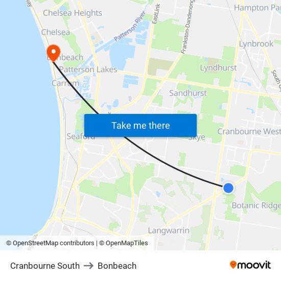 Cranbourne South to Bonbeach map