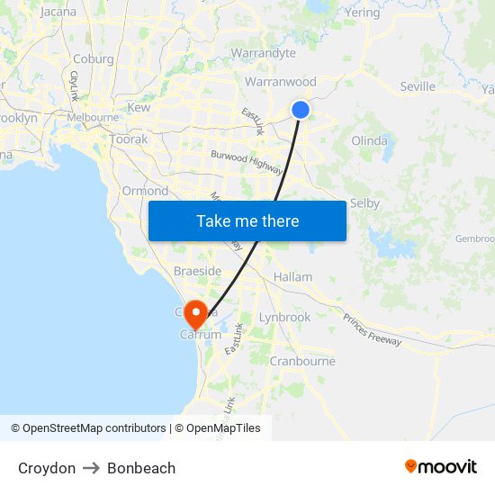 Croydon to Bonbeach map