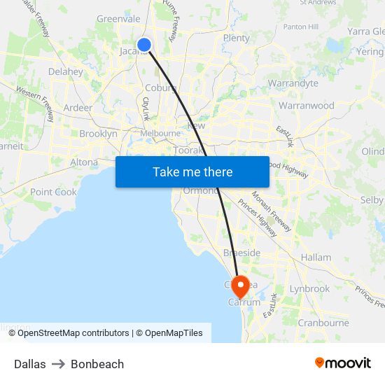 Dallas to Bonbeach map