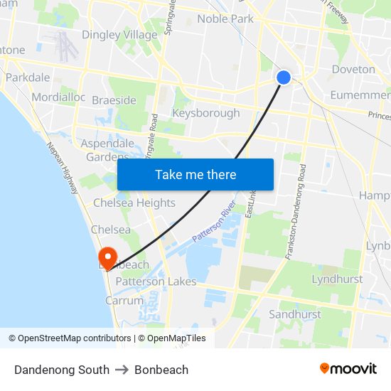 Dandenong South to Bonbeach map