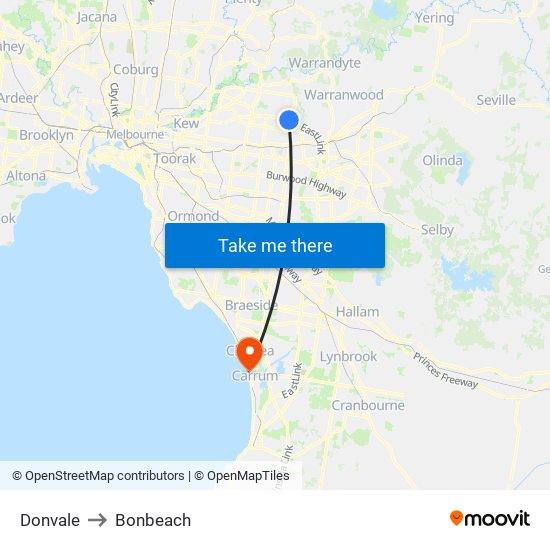 Donvale to Bonbeach map