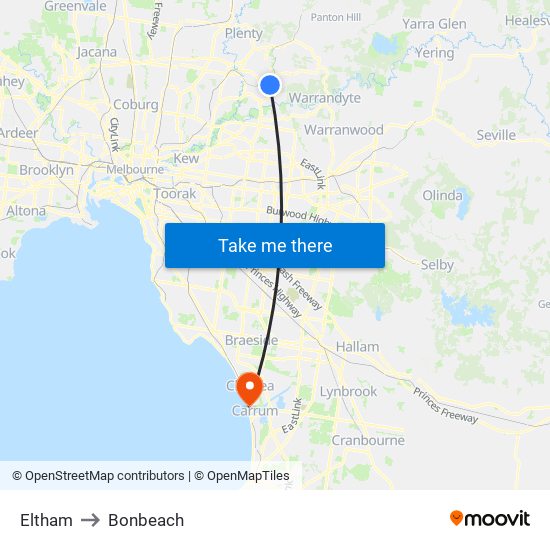 Eltham to Bonbeach map