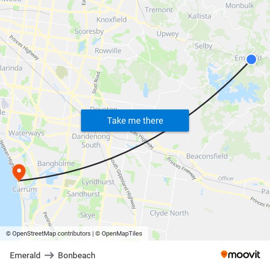 Emerald to Bonbeach map