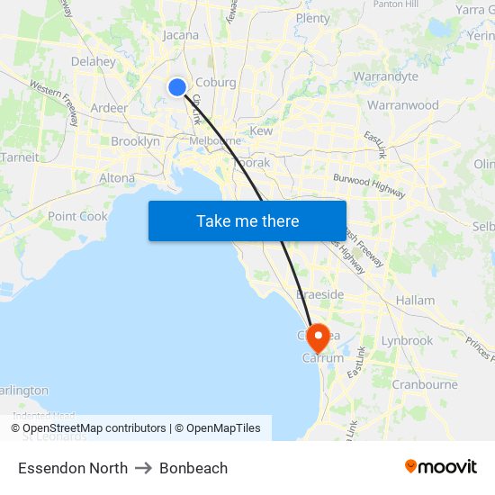 Essendon North to Bonbeach map