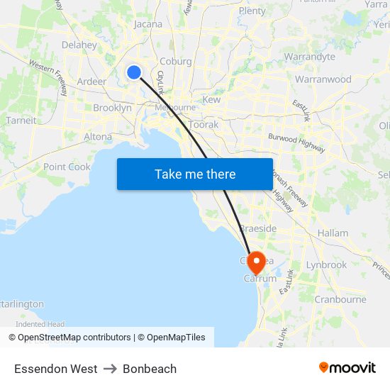 Essendon West to Bonbeach map