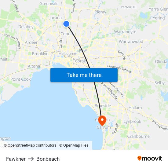 Fawkner to Bonbeach map