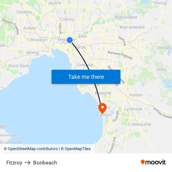 Fitzroy to Bonbeach map