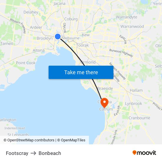 Footscray to Bonbeach map