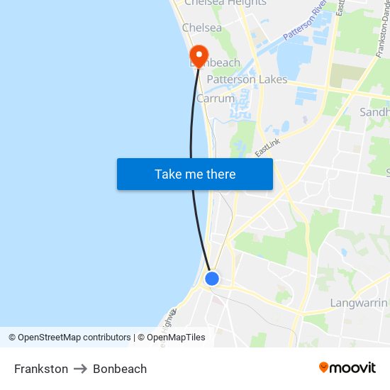 Frankston to Bonbeach map