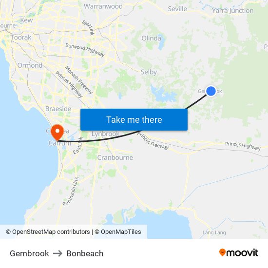 Gembrook to Bonbeach map