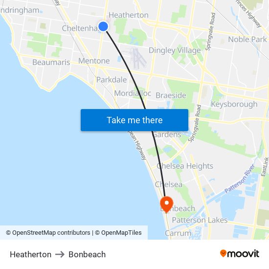 Heatherton to Bonbeach map