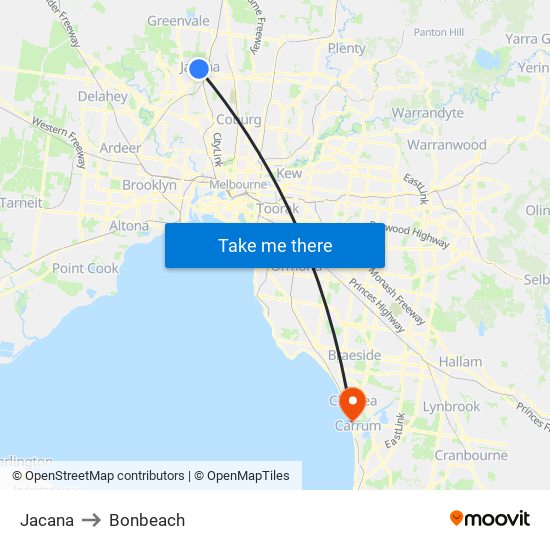 Jacana to Bonbeach map