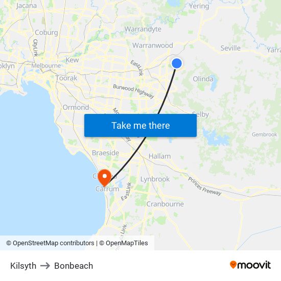 Kilsyth to Bonbeach map