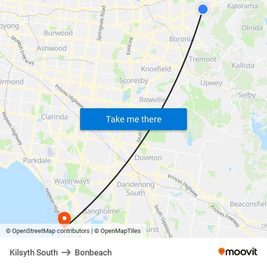 Kilsyth South to Bonbeach map