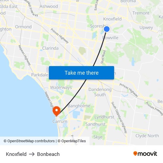 Knoxfield to Bonbeach map