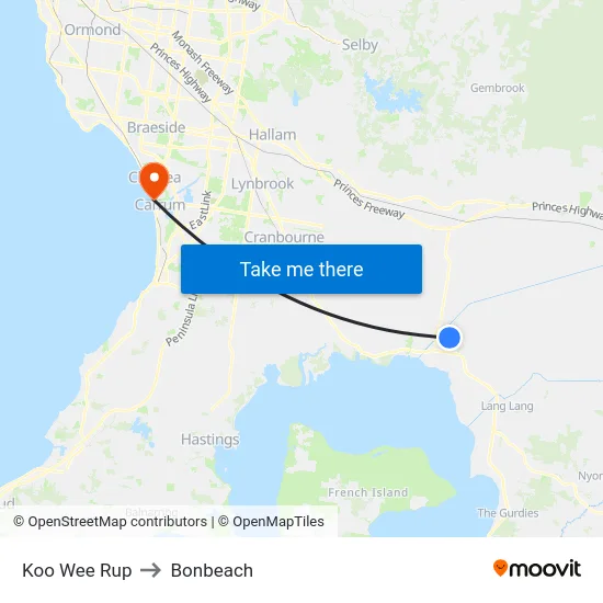 Koo Wee Rup to Bonbeach map