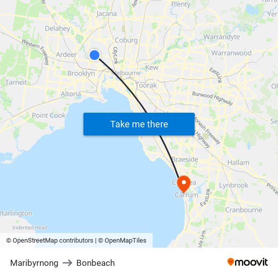 Maribyrnong to Bonbeach map