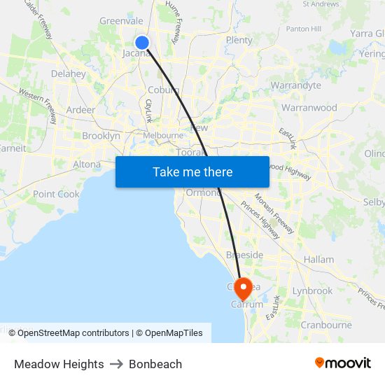 Meadow Heights to Bonbeach map