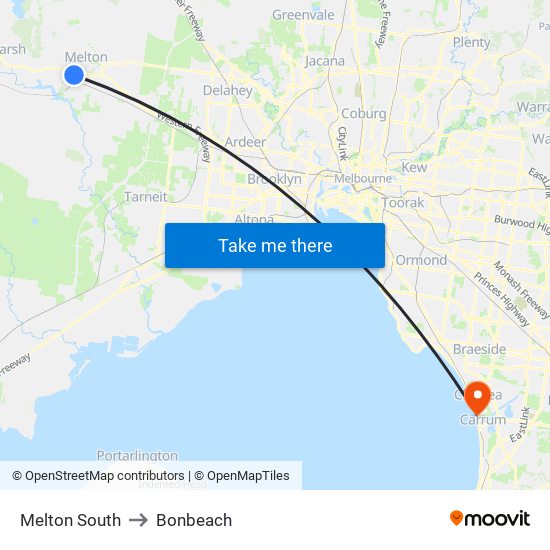 Melton South to Bonbeach map