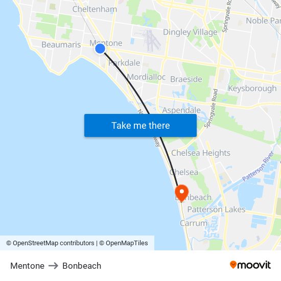 Mentone to Bonbeach map