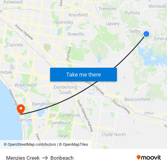 Menzies Creek to Bonbeach map