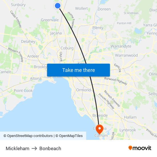 Mickleham to Bonbeach map