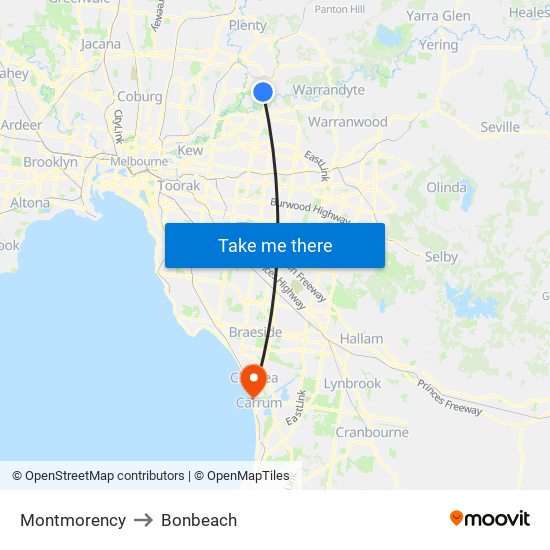 Montmorency to Bonbeach map