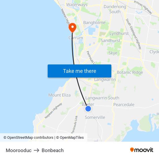 Moorooduc to Bonbeach map