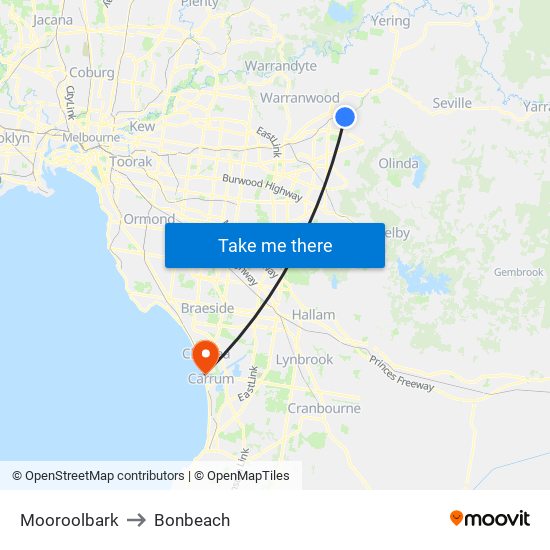 Mooroolbark to Bonbeach map