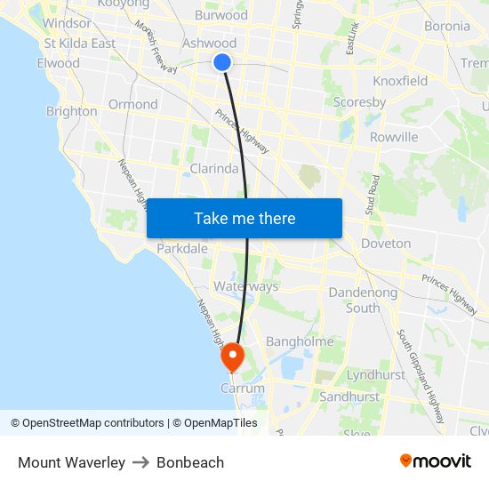 Mount Waverley to Bonbeach map