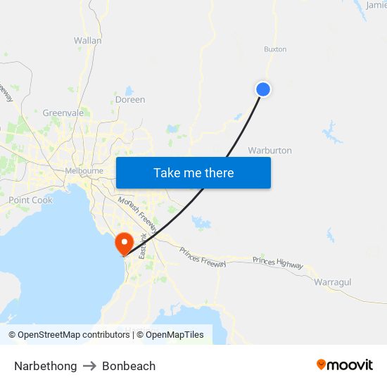 Narbethong to Bonbeach map