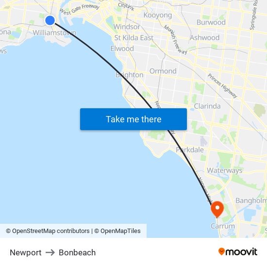 Newport to Bonbeach map