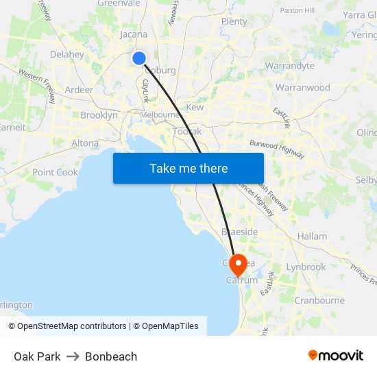 Oak Park to Bonbeach map