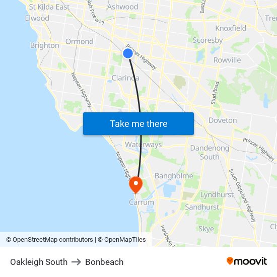 Oakleigh South to Bonbeach map