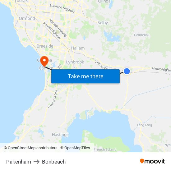 Pakenham to Bonbeach map