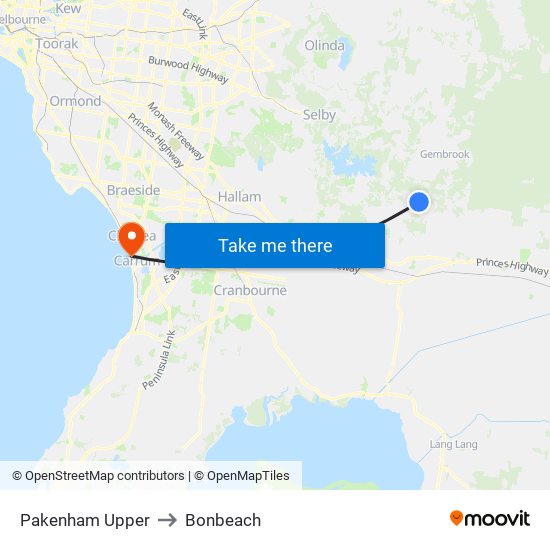 Pakenham Upper to Bonbeach map