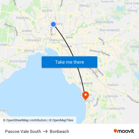 Pascoe Vale South to Bonbeach map