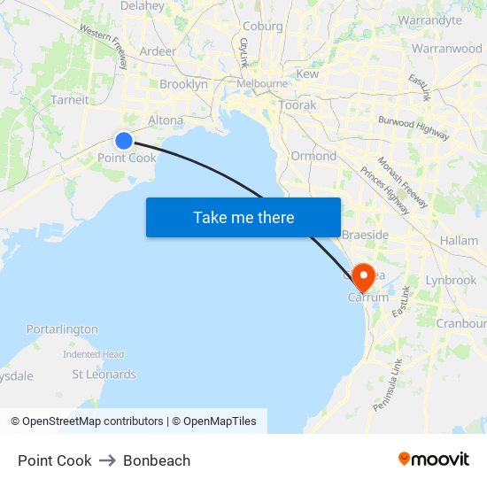 Point Cook to Bonbeach map