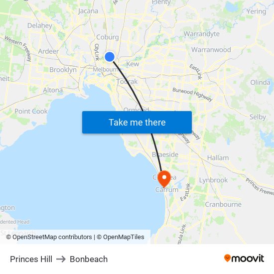 Princes Hill to Bonbeach map