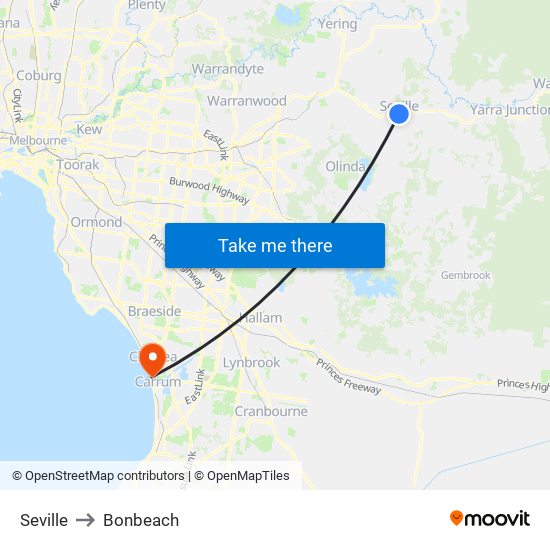 Seville to Bonbeach map