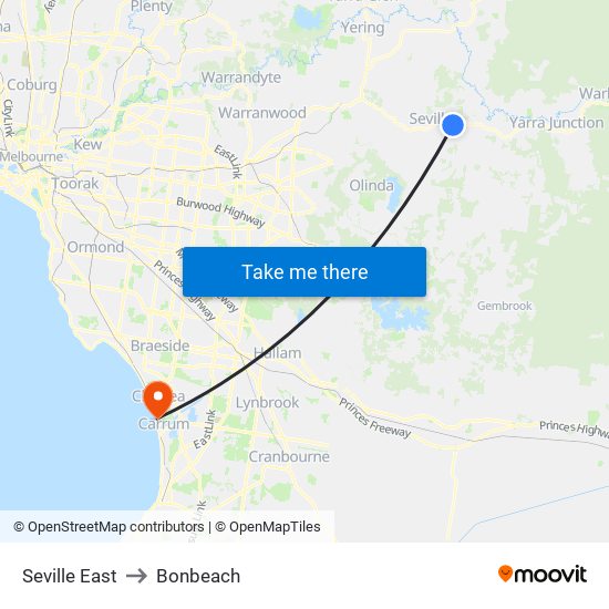 Seville East to Bonbeach map