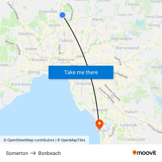 Somerton to Bonbeach map