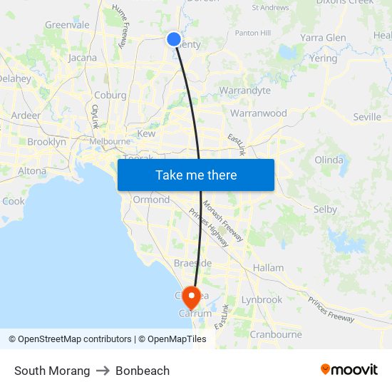 South Morang to Bonbeach map