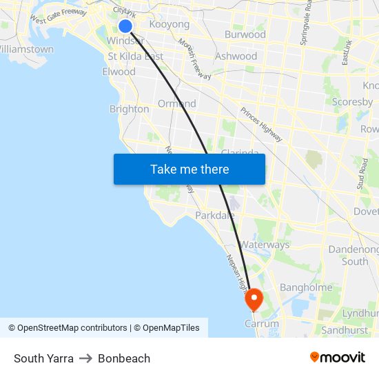 South Yarra to Bonbeach map