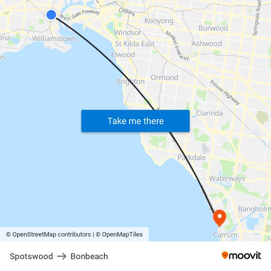 Spotswood to Bonbeach map