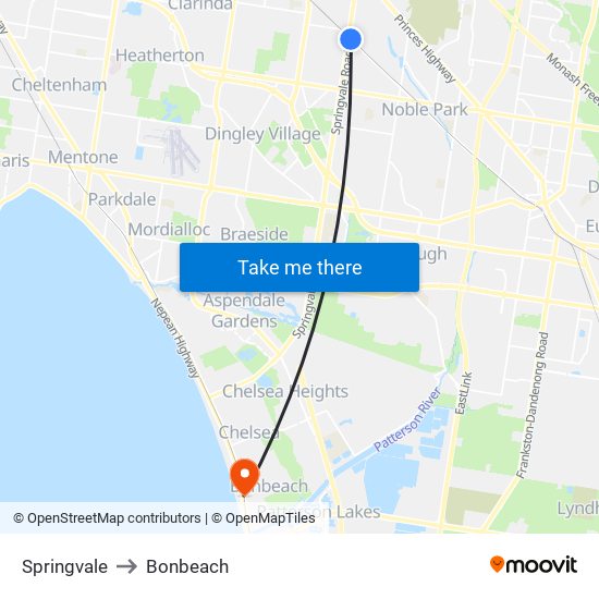 Springvale to Bonbeach map