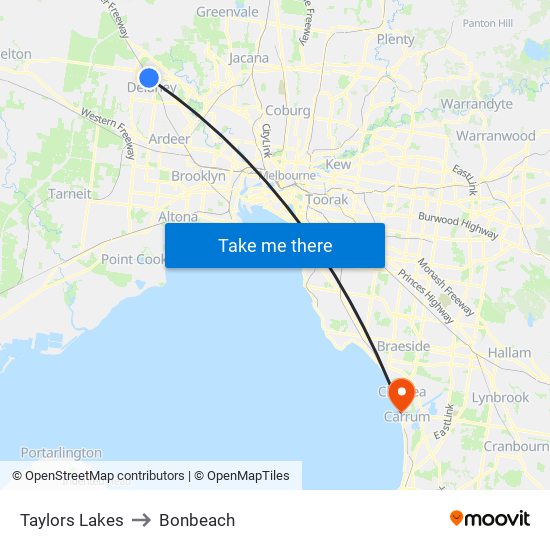 Taylors Lakes to Bonbeach map