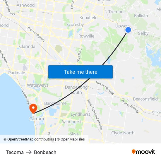 Tecoma to Bonbeach map