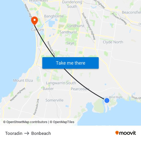 Tooradin to Bonbeach map