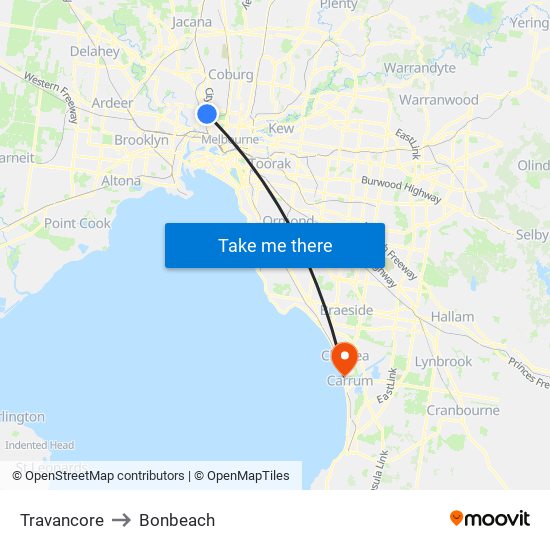 Travancore to Bonbeach map